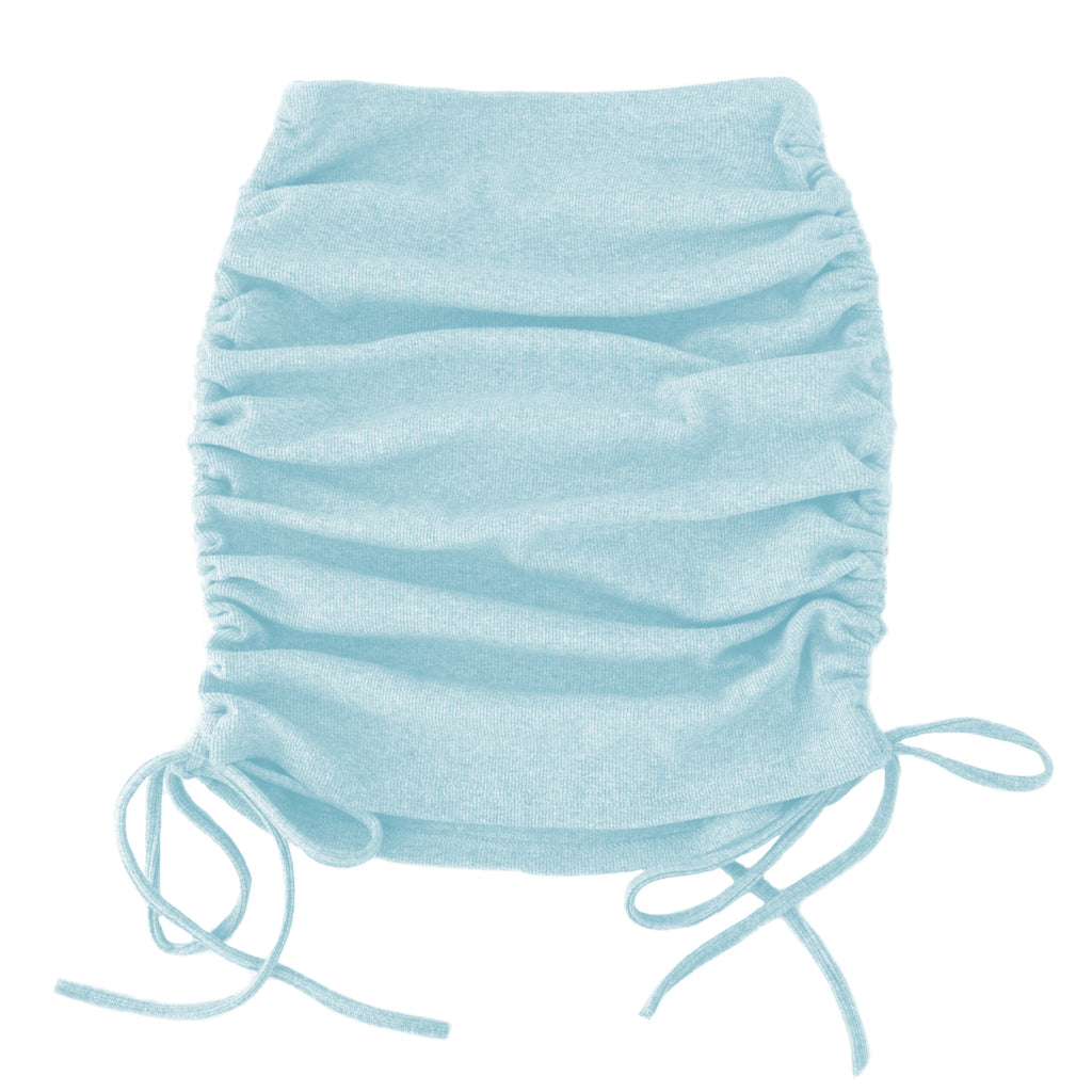 Ruched Drawstring Side Bodycon Mini Skirt - Blue