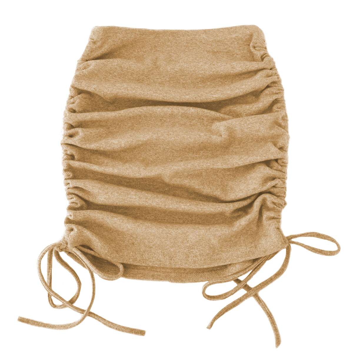 Ruched Drawstring Side Bodycon Mini Skirt - Khaki