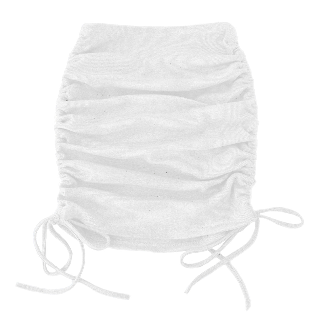 Ruched Drawstring Side Bodycon Mini Skirt - White