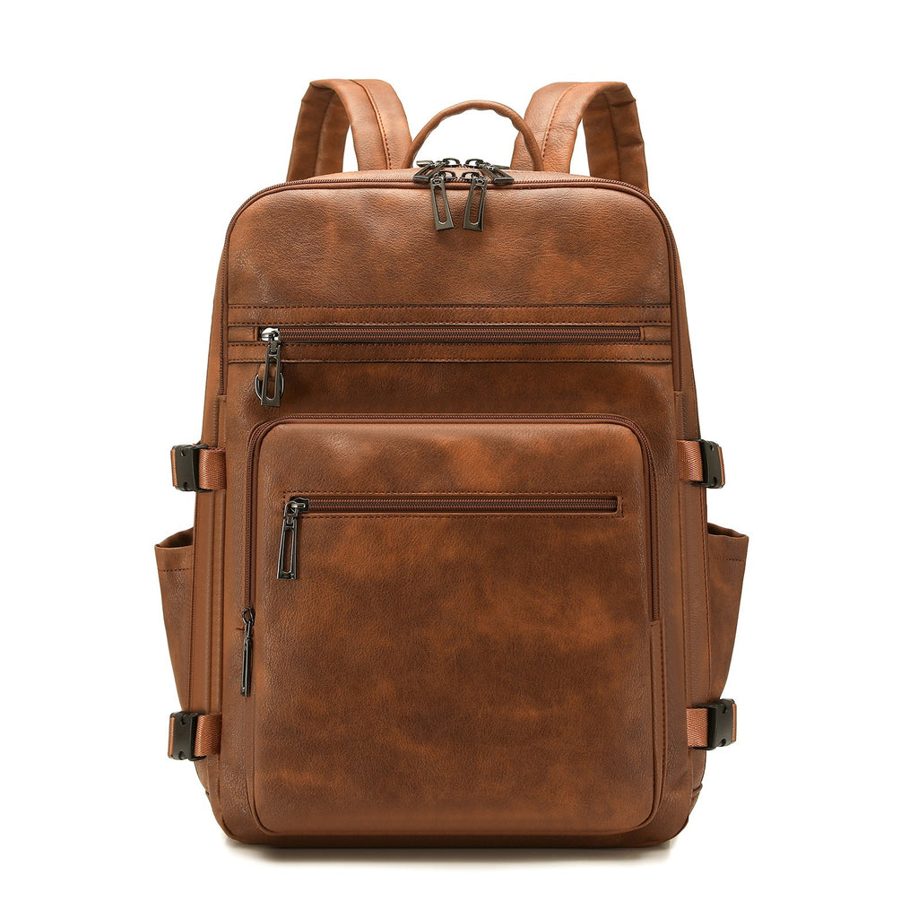Two-Tone Faux Leather Laptop Backpack