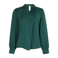 Draped Crossover Neck Blouse Long Sleeves - Green