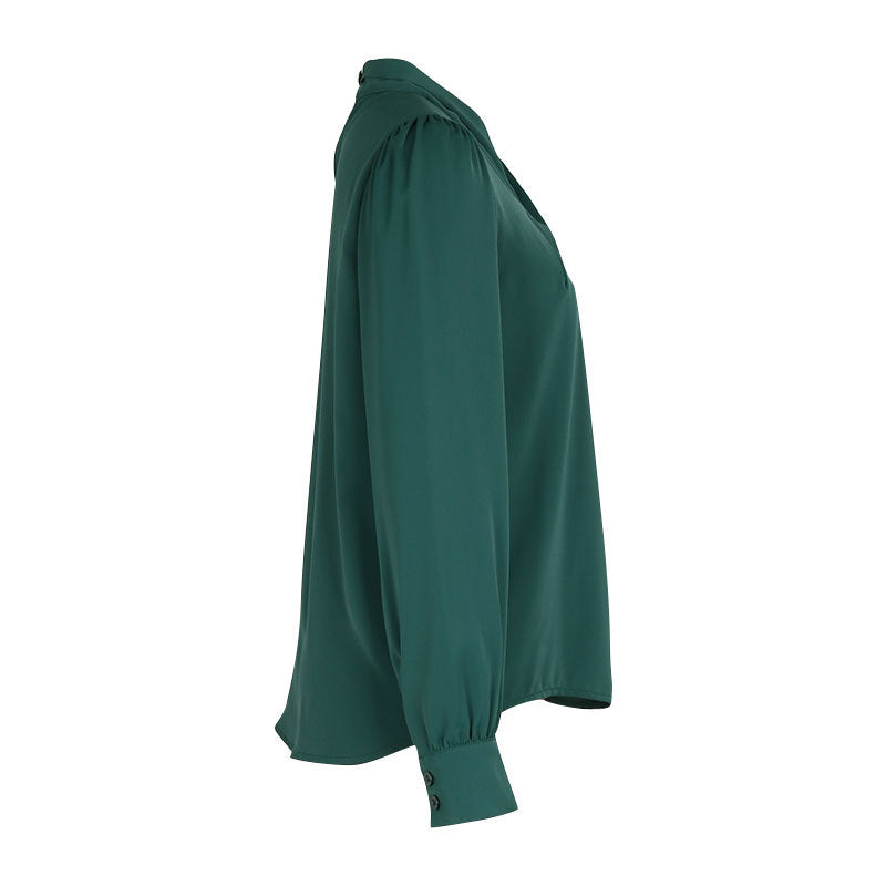 Draped Crossover Neck Blouse Long Sleeves - Green - 1