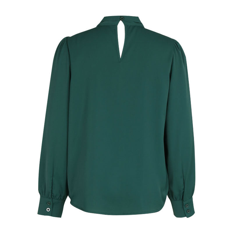 Draped Crossover Neck Blouse Long Sleeves - Green - 2