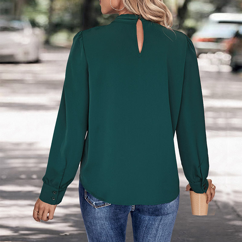 Draped Crossover Neck Blouse Long Sleeves - Green - 6