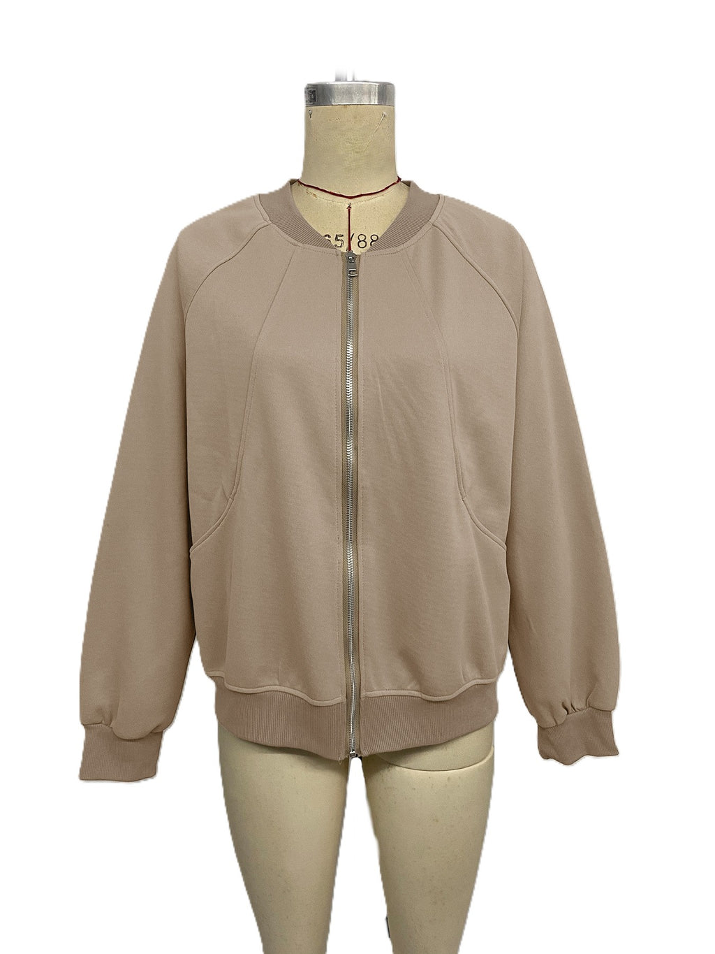 Relaxed Zip Up Bomber Jacket - Khaki