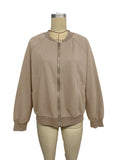 Relaxed Zip Up Bomber Jacket - Khaki
