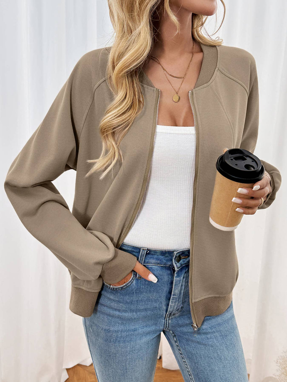 Relaxed Zip Up Bomber Jacket