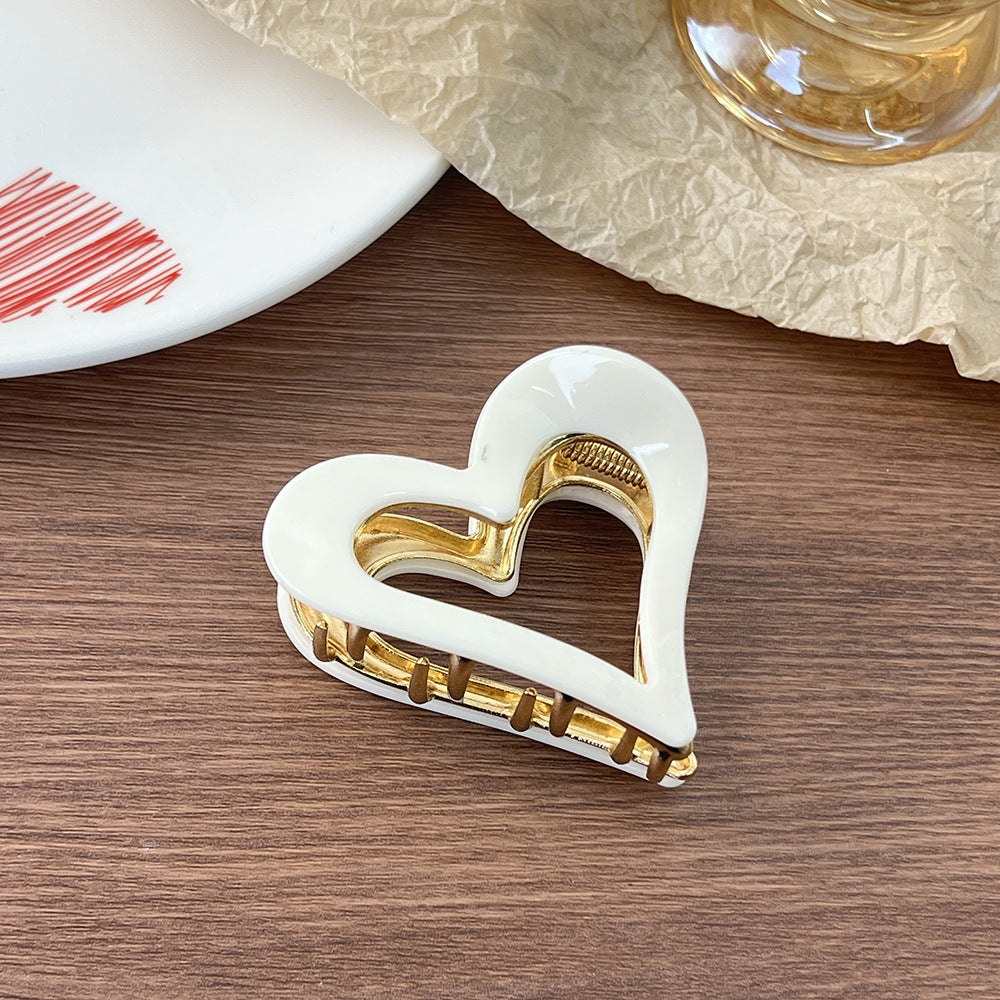 Cutout Heart Acetate Hair Claw Clip - White
