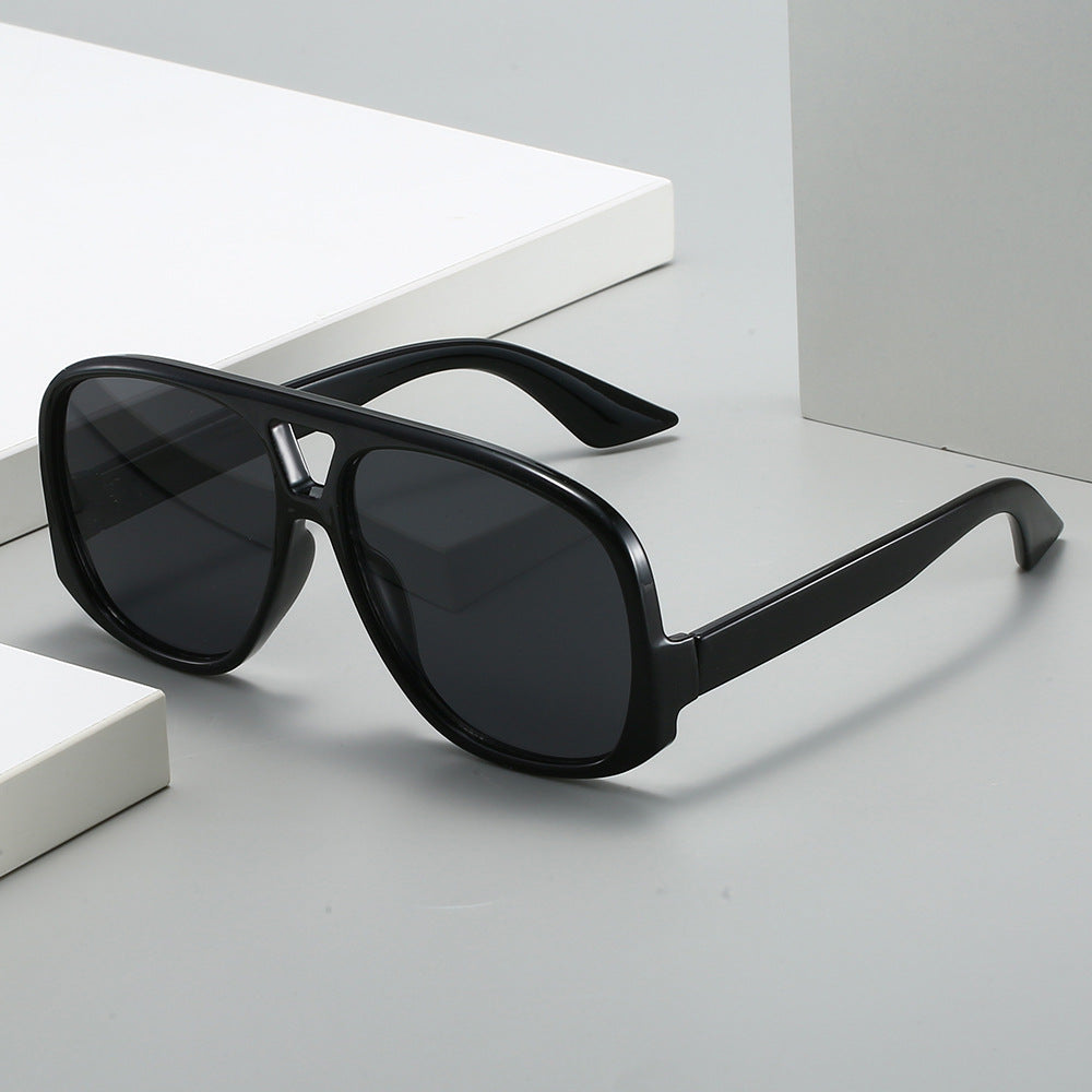 Oversized Retro Aviator Sunglasses - Black