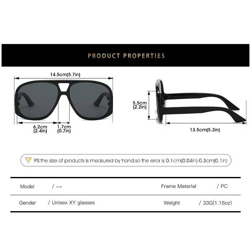 Oversized Retro Aviator Sunglasses - Black - 1