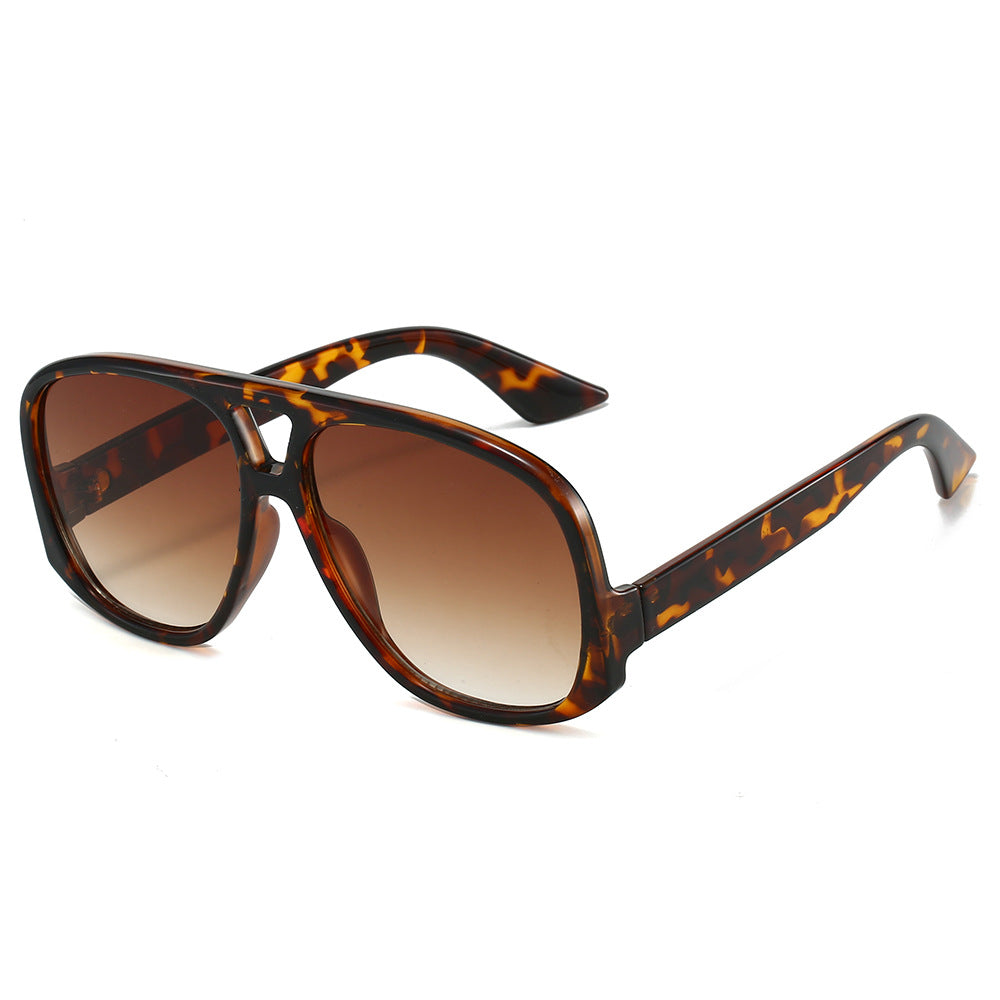 Oversized Retro Aviator Sunglasses - Leopard - 1