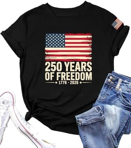 Patriotic Freedom Flag Graphic Cotton Tee - Black