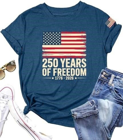 Patriotic Freedom Flag Graphic Cotton Tee - DarkBlue