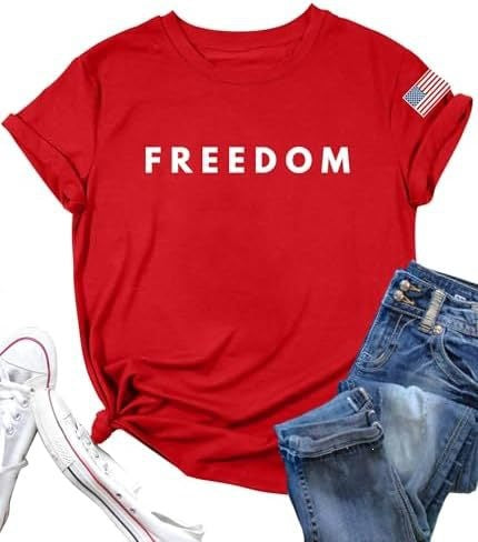 Patriotic Freedom Flag Graphic Cotton Tee - Red01