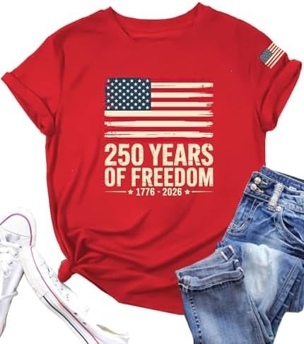 Patriotic Freedom Flag Graphic Cotton Tee - Red02