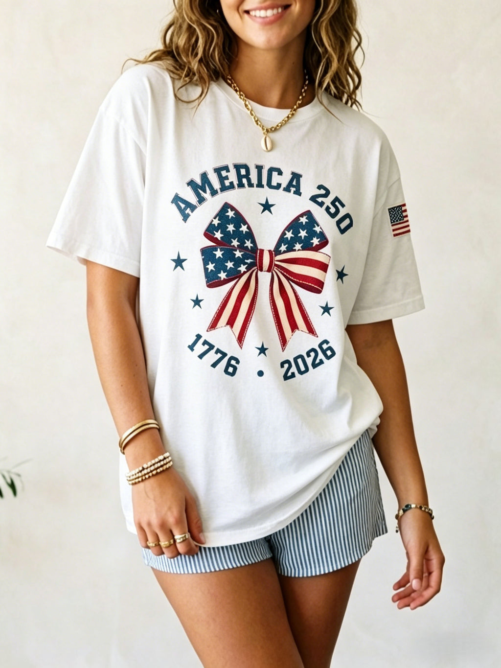 Patriotic Freedom Flag Graphic Cotton Tee - White - 2