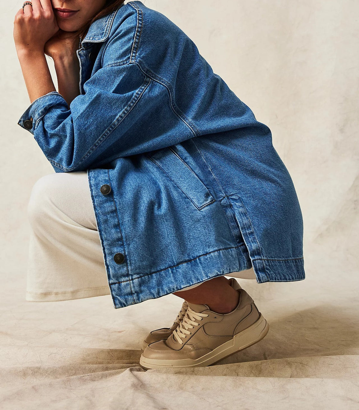 Oversized Patch Pocket Denim Shirt Jacket - Blue