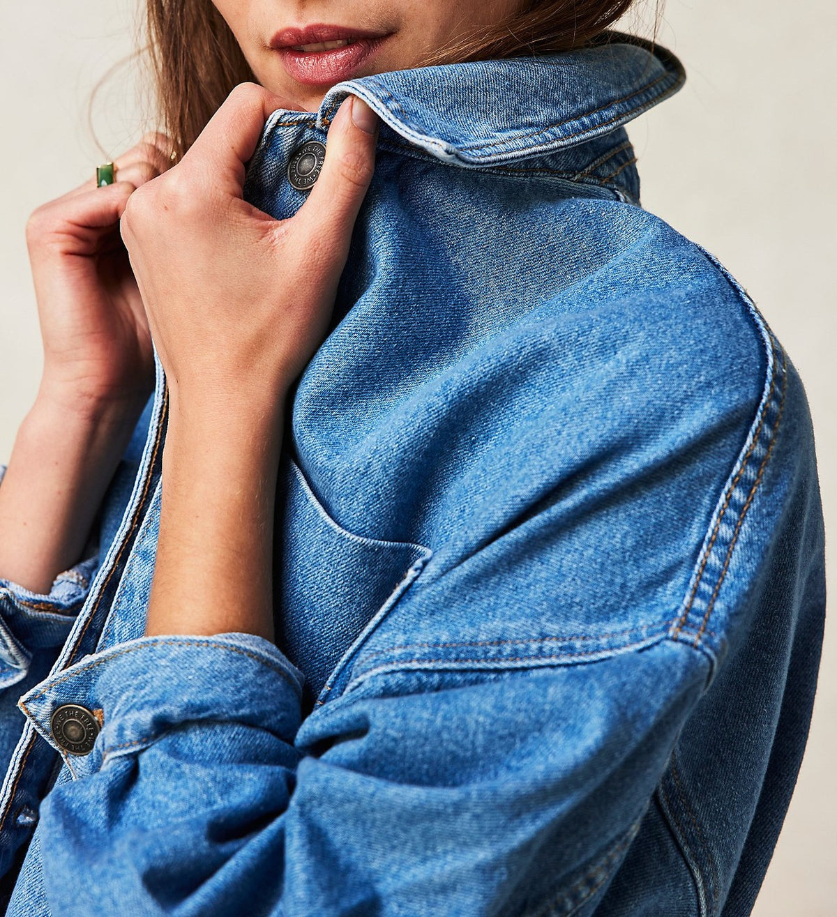 Oversized Patch Pocket Denim Shirt Jacket - Blue - 1