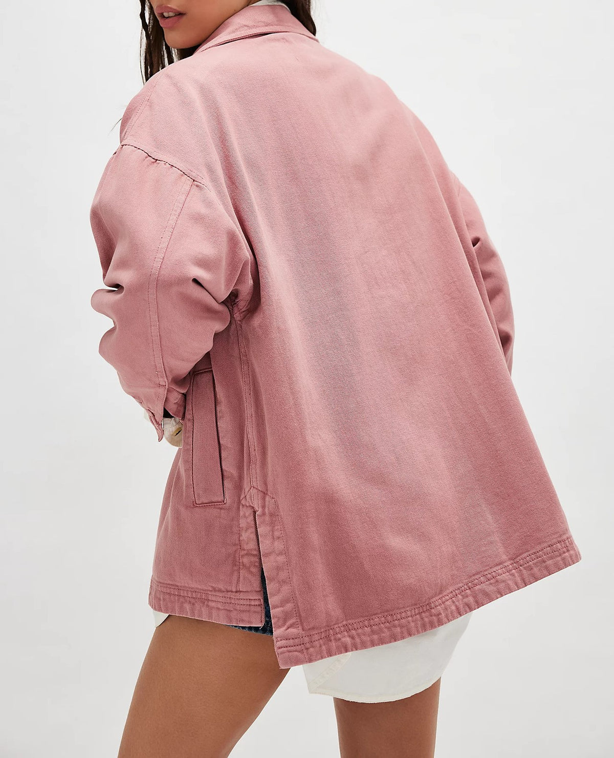 Oversized Patch Pocket Denim Shirt Jacket - Pink - 1
