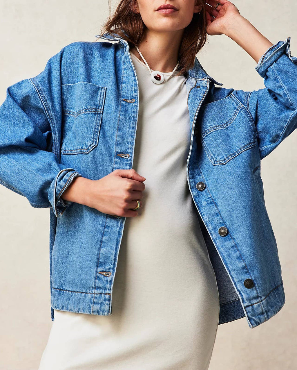 Oversized Patch Pocket Denim Shirt Jacket