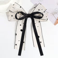 Sheer Tulle Bow Long Ribbon Hair Clip - Polka-Dot