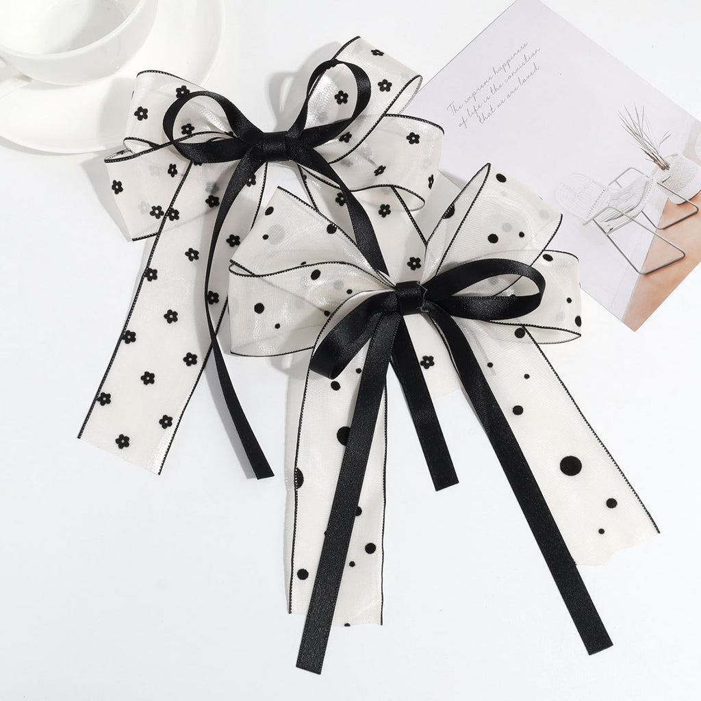Sheer Tulle Bow Long Ribbon Hair Clip - view 1
