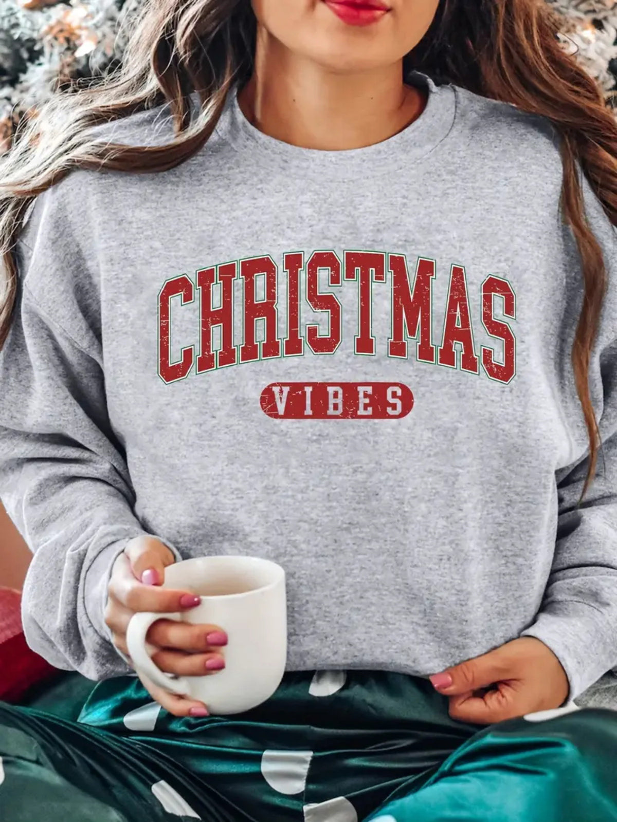 Varsity Letter Print Christmas Sweatshirt - Grey