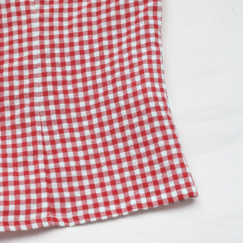 Gingham Lace Up Corset Tank Top - Red - 8