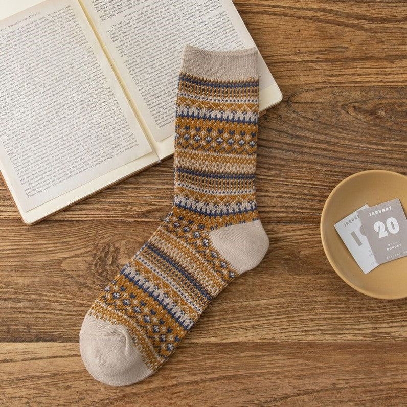 Retro Fair Isle Crew Socks - Oats