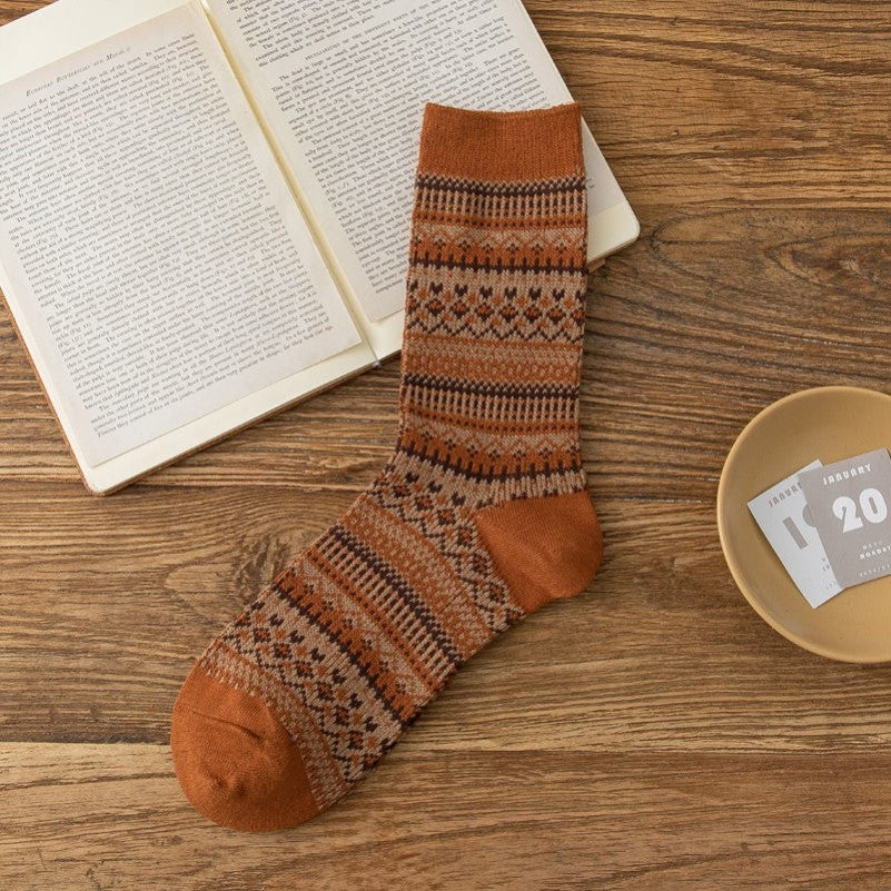 Retro Fair Isle Crew Socks - Orange - 1