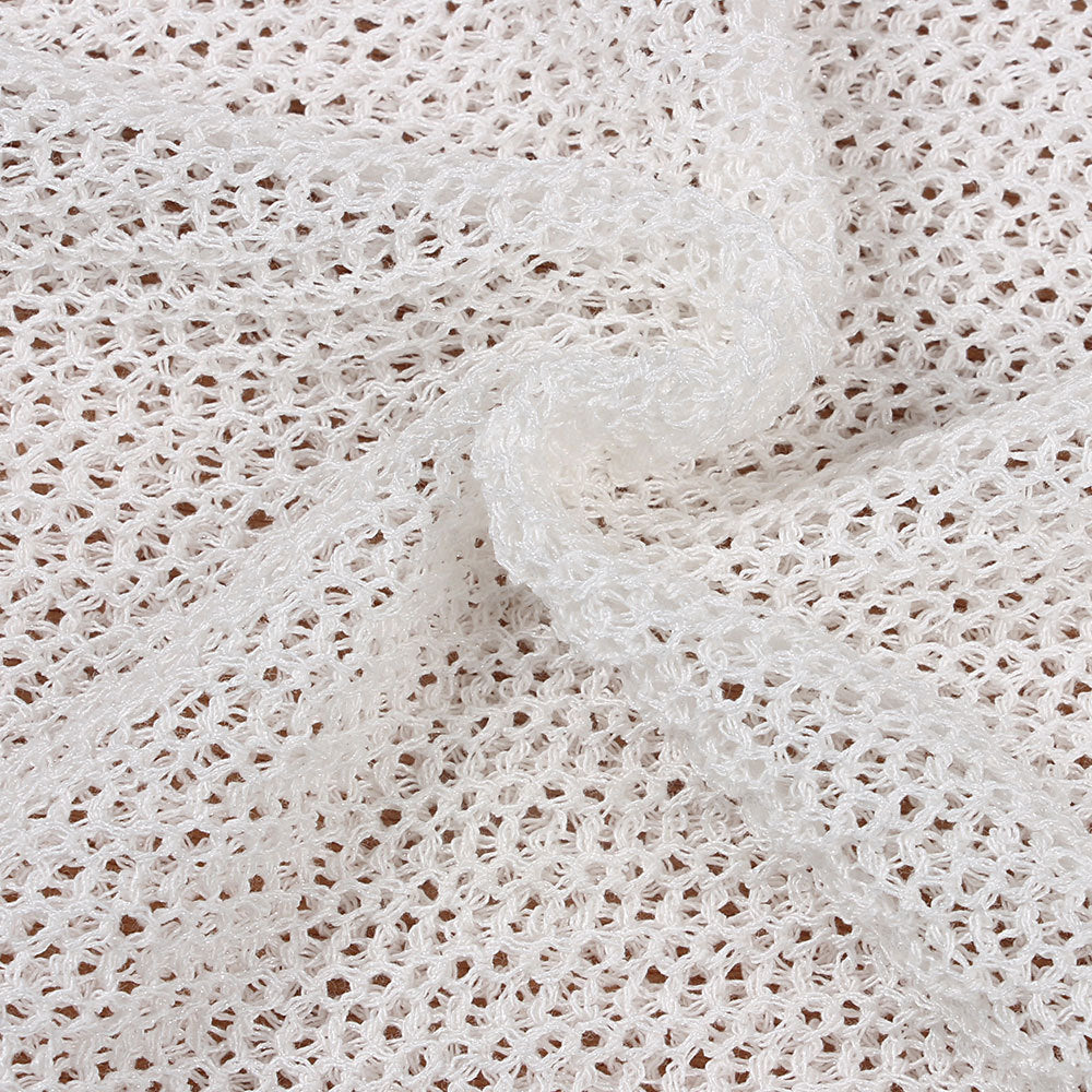 Lace Up Back Sheer Knit Beach Cover Up - White - 7