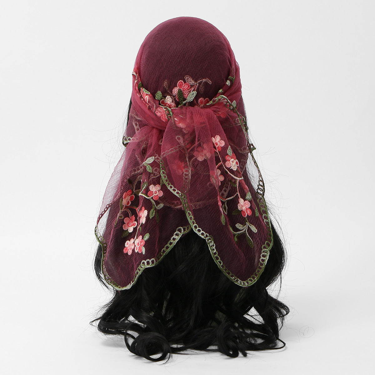 Sheer Organza Bandana With Blossom Embroidery - Pink