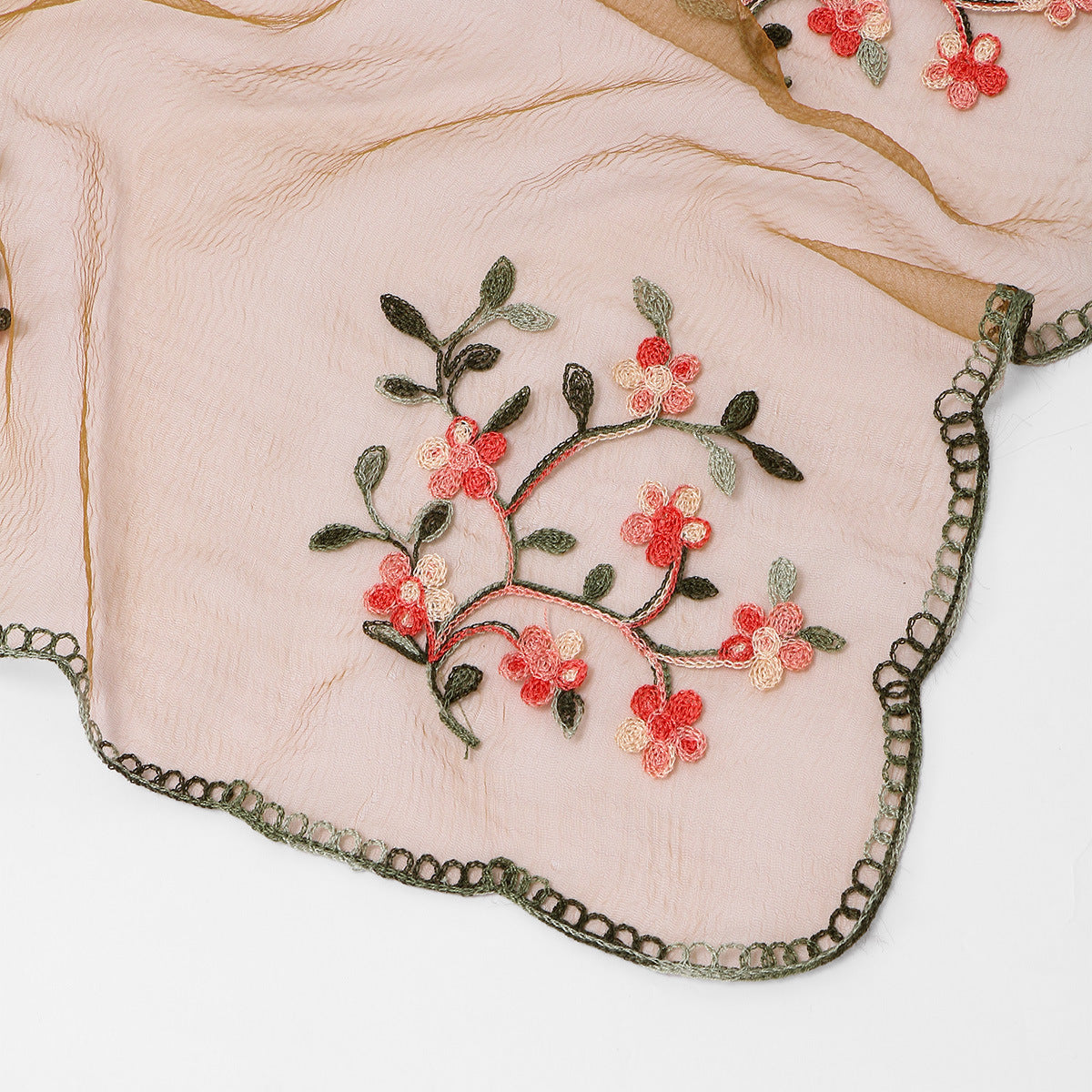 Sheer Organza Bandana With Blossom Embroidery - view 1