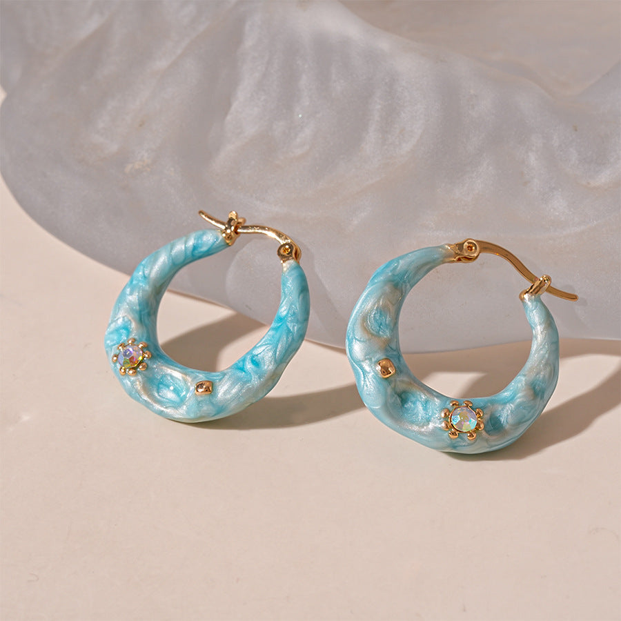 Marbled Resin Chunky Hoop Earrings - Blue
