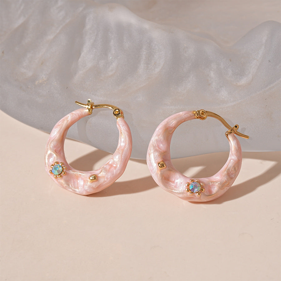Marbled Resin Chunky Hoop Earrings - Pink