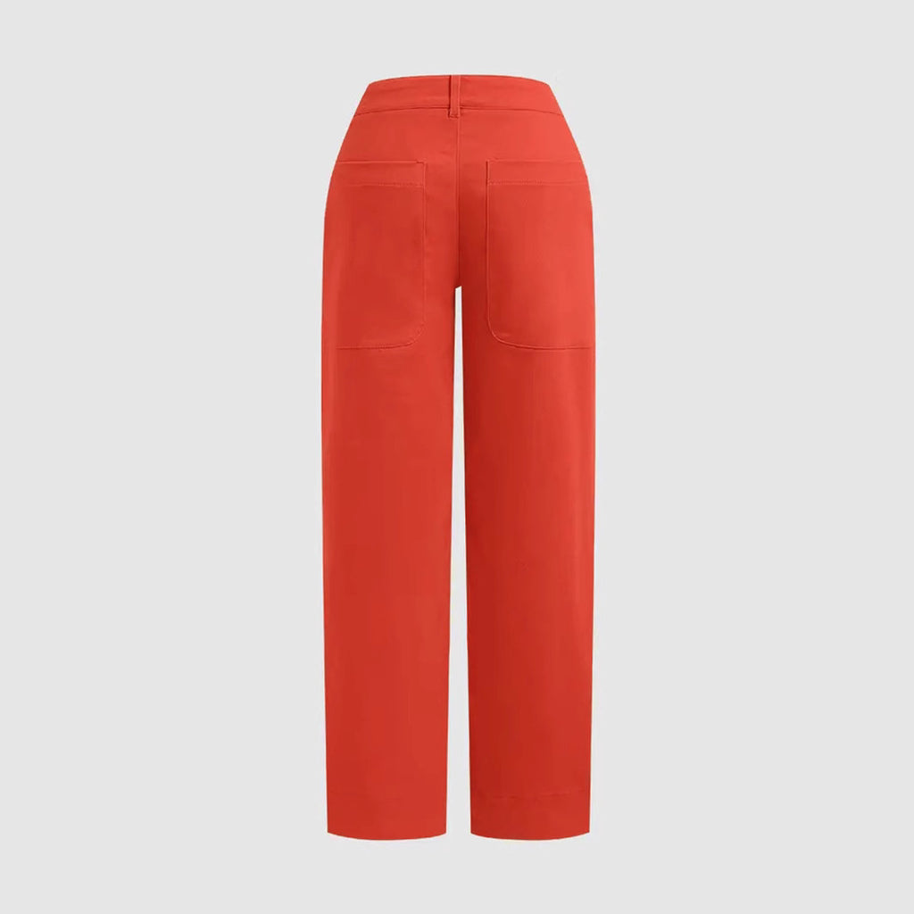High Waist Wide Leg Patch Pocket Jeans - Orange - 2
