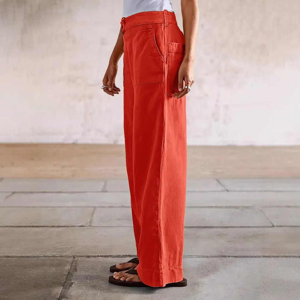 High Waist Wide Leg Patch Pocket Jeans - Orange - 4