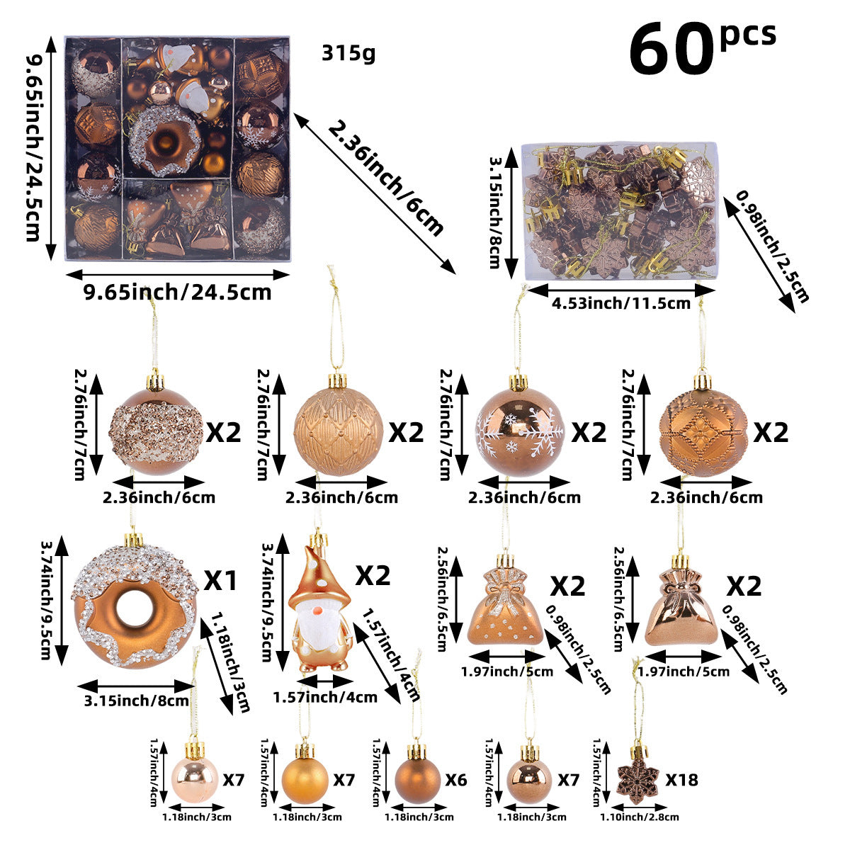 60-Piece Boxed Christmas Tree Ornament Set - NO-1
