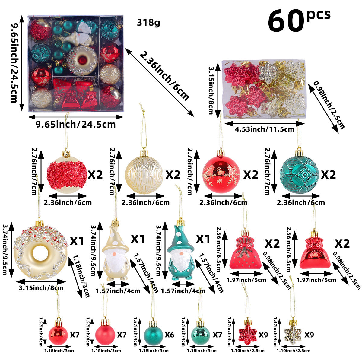 60-Piece Boxed Christmas Tree Ornament Set - NO-5