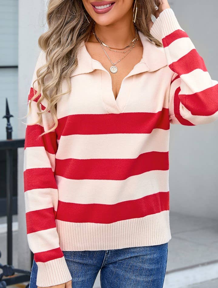 Bold Stripe Johnny Collar Sweater