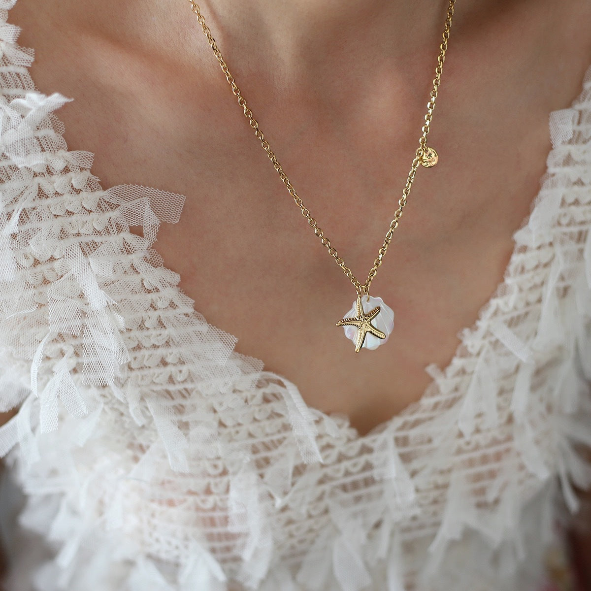 Seashell And Starfish Charm Chain Necklace