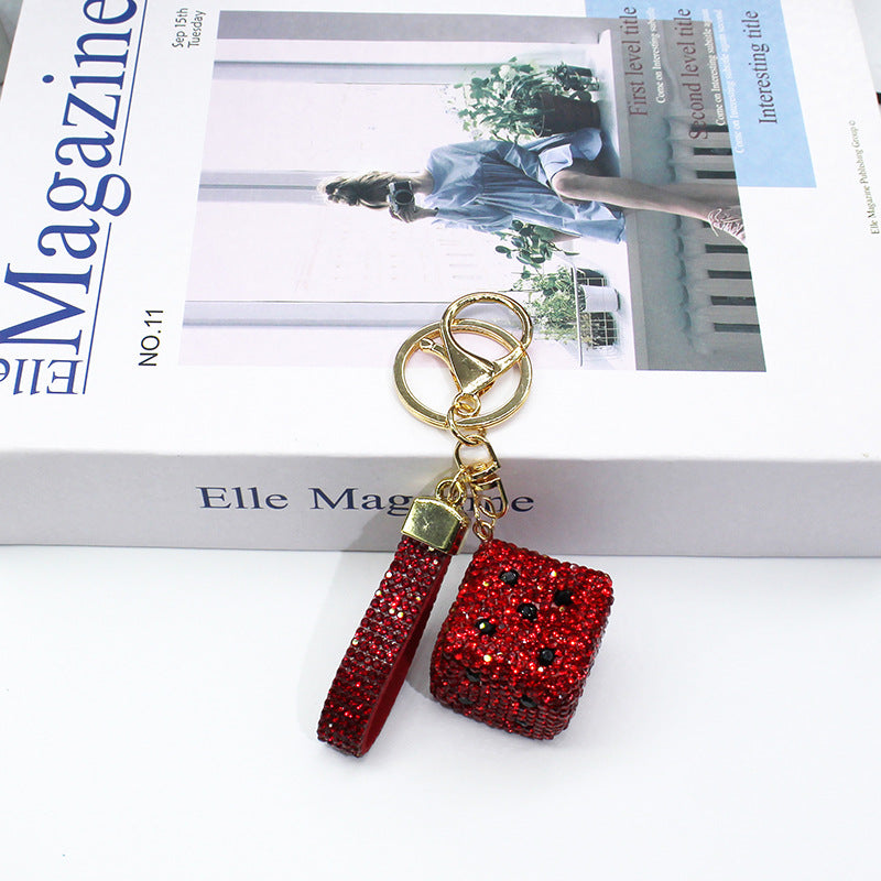 Glam Rhinestone Dice Keyring Bag Charm - Red