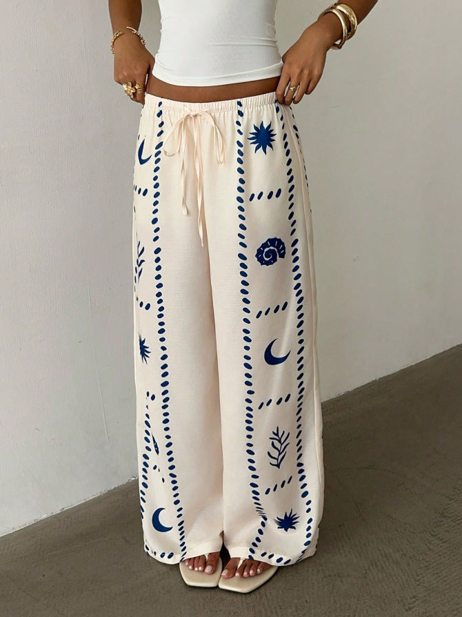 Flowy Printed Drawstring Palazzo Pants - Star
