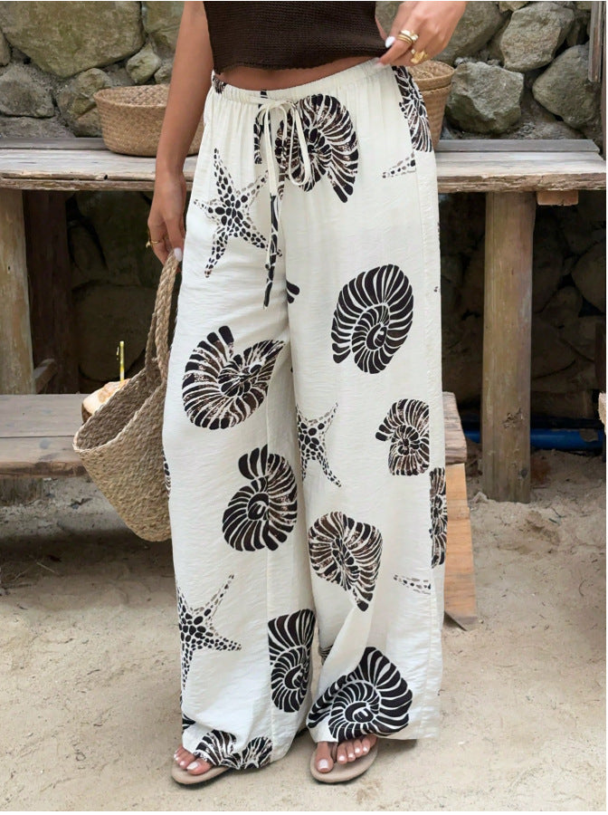 Flowy Printed Drawstring Palazzo Pants - Starfish