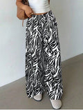Flowy Printed Drawstring Palazzo Pants - Zebra