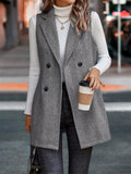 Double Breasted Longline Sleeveless Blazer Vest - Grey