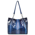 Glossy Ombre Stripe Shoulder Tote Bag - Blue