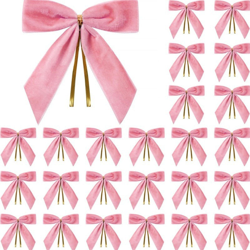Velvet Twist Tie Bows Christmas Tree Ornament Set - Pink