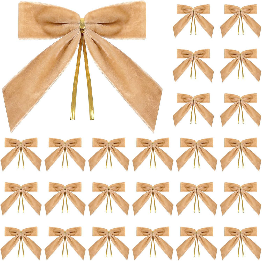 Velvet Twist Tie Bows Christmas Tree Ornament Set - Toffee