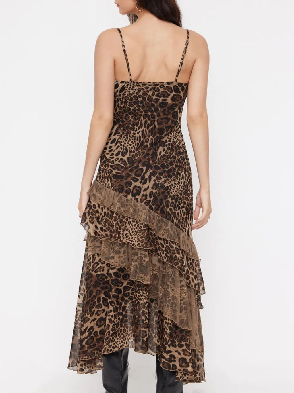 Tiered Ruffle Maxi Slip Dress In Animal Print - Leopard - 3